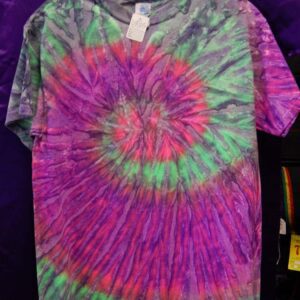 Medium Pink-Green Spiral Tie-Dye T-Shirt